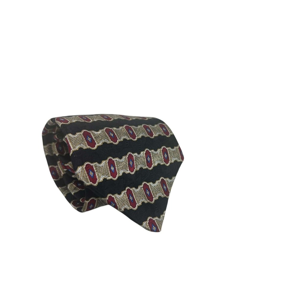 Raphael Men's All Silk Tie Roma Milano Black Geometric‎ Pattern